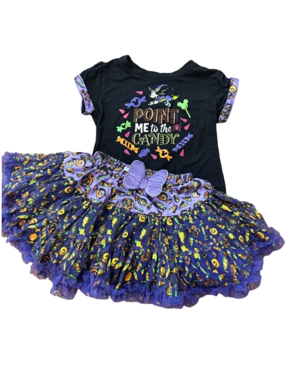Disney Parks Minnie Mouse Halloween shirt & tutu skirt set Size S purple black